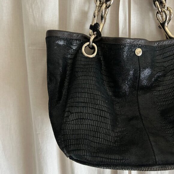 JIMMY CHOO Shoulder Bag snake print black Leather bag medium double straps - Picture 3 of 15